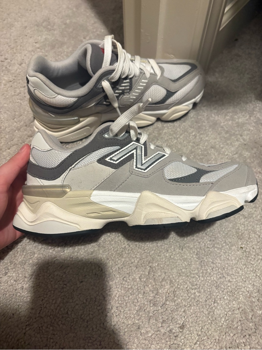 New Balance Gray, White & Cream Retro Runner Sneakers - Picture 2 of 7